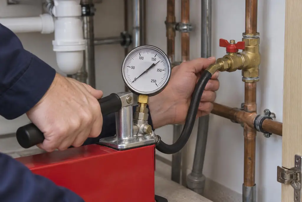Lekdetectie Brummen – druktest op een waterleiding met een manometer