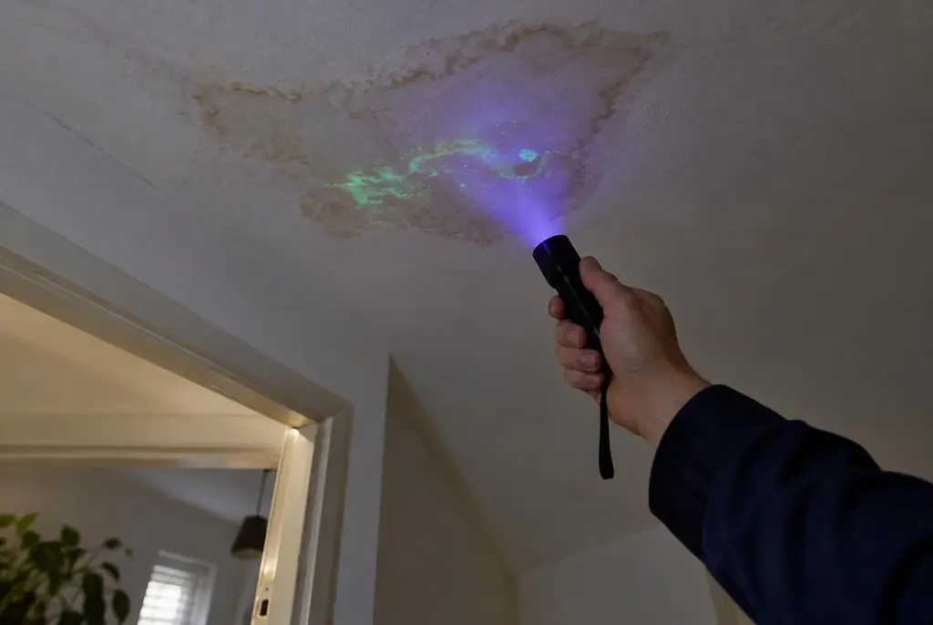 Lekdetectie Brummen – kleurstof controleren op het plafond met uv-licht
